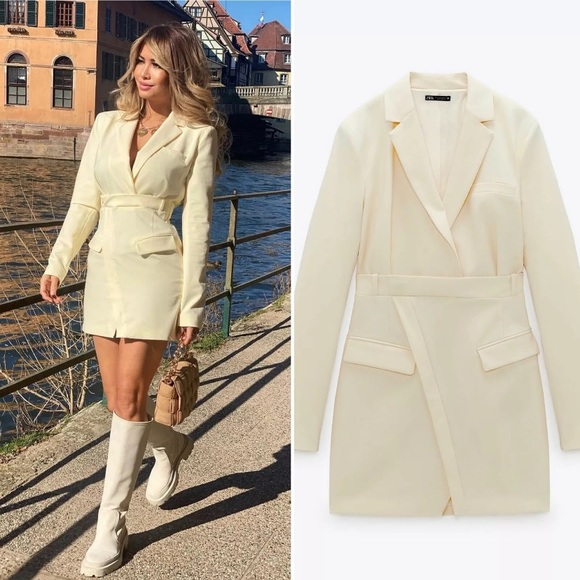 Zara Blogger Blazer Dress Yellow  Size NWT - Picture 1 of 9